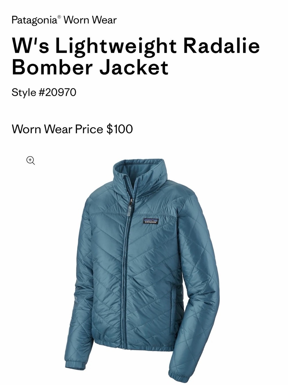 Patagonia Women's Radalie Bomber Jacket - light blue sz M LIKE NEW
